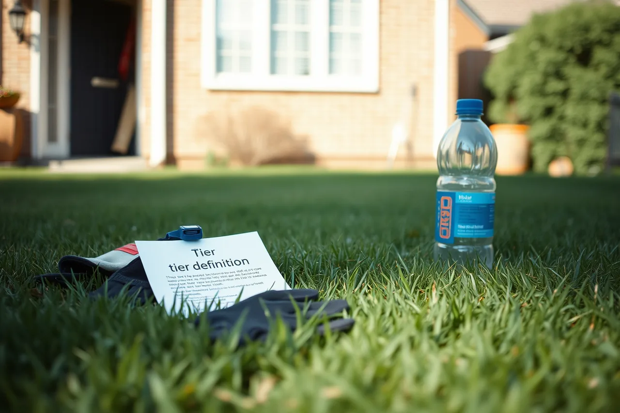 Crew member holding a printed tier card on a lawn (Service packages for a lawn care business, tiered)